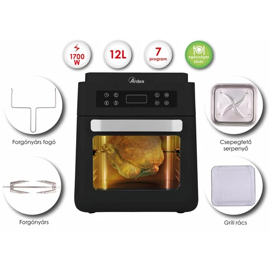 ARDES 1KP12000 12 literes Air Fryer forrólevegős sütő, olajsütő