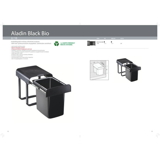 EKOTECH - Beépíthető hulladékgyűjtő ALADIN BLACK BIO - 1 x 16 liter