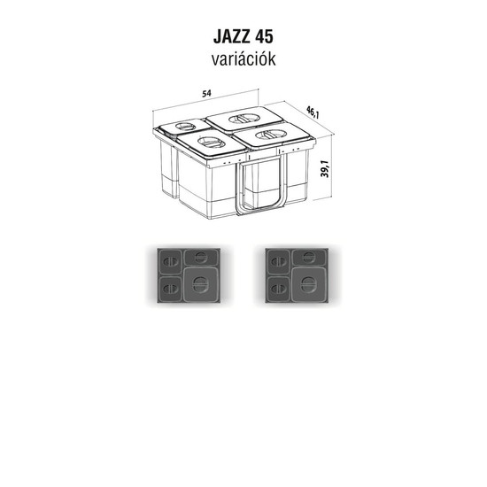 EKOTECH - Beépíthető hulladékgyűjtő JAZZ 45 - 1x15 liter+3x7 liter EKOTECH - Beépíthető hulladékgyűjtő JAZZ 45 - 1x15 liter+3x7 liter