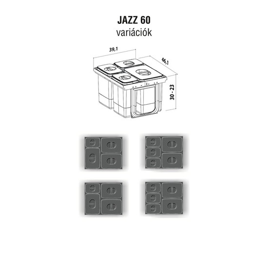 EKOTECH - Beépíthető hulladékgyűjtő JAZZ 60 - 3x15 liter+1x7 liter