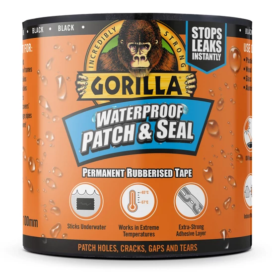 Gorilla WATERPROOF PATCH & SEAL TAPE Fekete 3m x 100mm Vízálló Foltozó és Tömítő Ragasztószalag