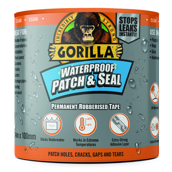 Gorilla WATERPROOF PATCH & SEAL TAPE CLEAR átlátszó 2,4m x 100mm Vízálló Foltozó és Tömítő Ragasztószalag Gorilla WATERPROOF PATCH & SEAL TAPE CLEAR átlátszó 2,4m x 100mm Vízálló Foltozó és Tömítő Ragasztószalag