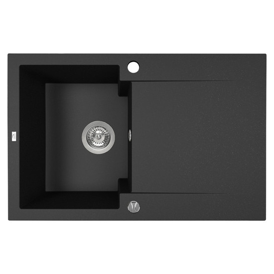 Laveo PICO 45S egymedence csepptálcás szemcsés fekete gránit mosogató helytakarákos szifonnal Laveo PICO 45S egymedence csepptálcás szemcsés fekete gránit mosogató helytakarákos szifonnal