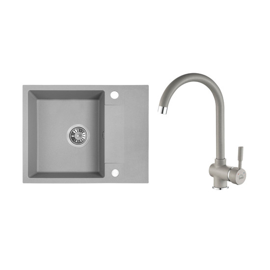 RIO MINI SZETT minicsepptálcás gránit szürke mosogató szifonnal, csappal, 56x44x17,5 cm RIO MINI SZETT minicsepptálcás gránit szürke mosogató szifonnal, csappal, 56x44x17,5 cm
