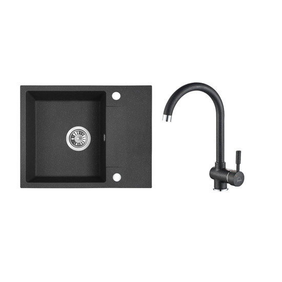 RIO MINI SZETT minicsepptálcás gránit fekete mosogató szifonnal, csappal 56x44x17,5 cm RIO MINI SZETT minicsepptálcás gránit fekete mosogató szifonnal, csappal 56x44x17,5 cm