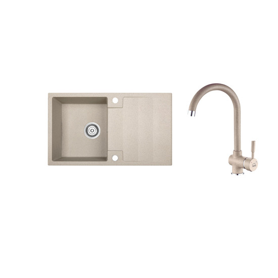 RIO 1CS SZETT egymedence csepptálcás gránit bézs mosogató szifonnal, csappal, 76x44x17,5 cm RIO 1CS SZETT egymedence csepptálcás gránit bézs mosogató szifonnal, csappal, 76x44x17,5 cm