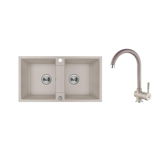 RIO 2M SZETT kétmedencés gránit bézs mosogató szifonnal, csappal, 80x44x18,6 cm RIO 2M SZETT kétmedencés gránit bézs mosogató szifonnal, csappal, 80x44x18,6 cm