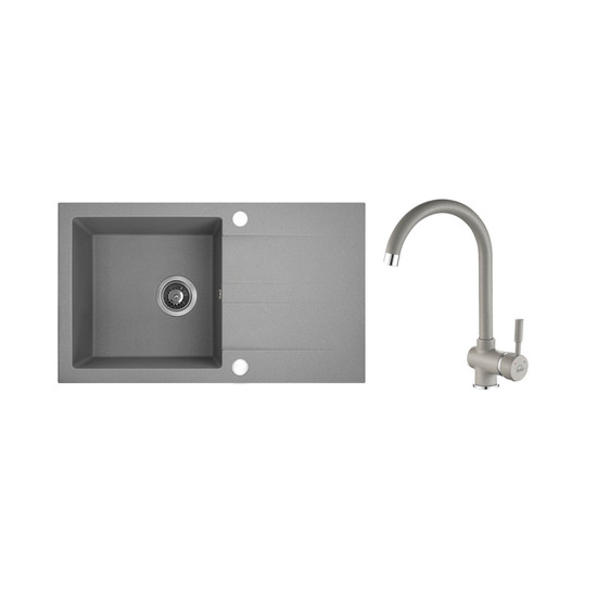 RIO 1CS SZETT egymedence csepptálcás gránit szürke mosogató szifonnal, csappal, 76x44x17,5 cm RIO 1CS SZETT egymedence csepptálcás gránit szürke mosogató szifonnal, csappal, 76x44x17,5 cm