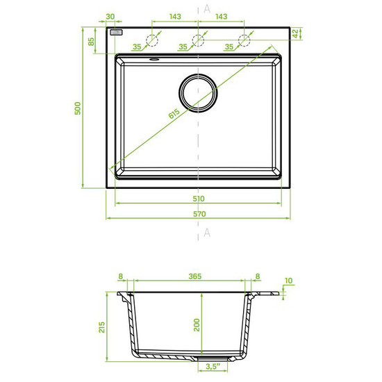 RIO 6 egymedencés gránit bézs mosogató szifonnal, 57x50x21,5 cm RIO 6 egymedencés gránit bézs mosogató szifonnal, 57x50x21,5 cm