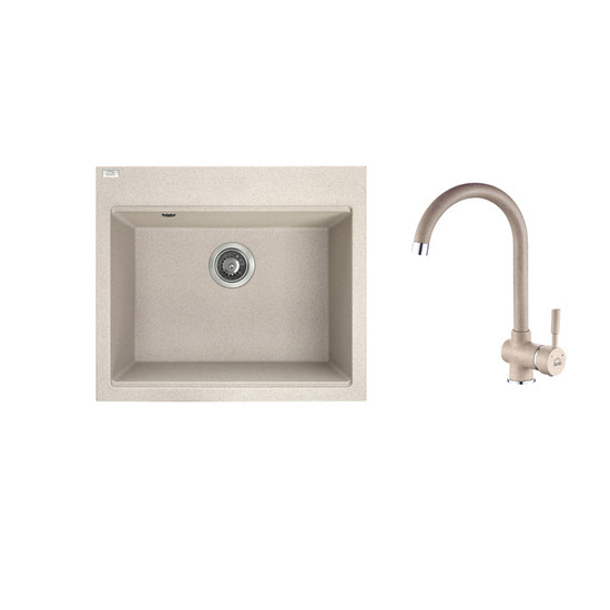 RIO 6 SZETT egymedencés gránit bézs mosogató csappal, szifonnal, 57x50x21,5 cm RIO 6 SZETT egymedencés gránit bézs mosogató csappal, szifonnal, 57x50x21,5 cm
