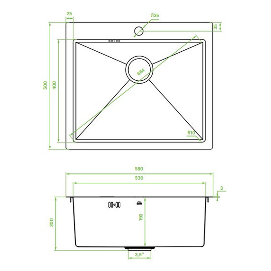 LAVEO MALAWI inox grafit színű beépíthető inox mosogató szifonnal, RIVECO vízszűrős szettel, 50x58x20 cm LAVEO MALAWI inox grafit színű beépíthető inox mosogató szifonnal, RIVECO vízszűrős szettel, 50x58x20 cm