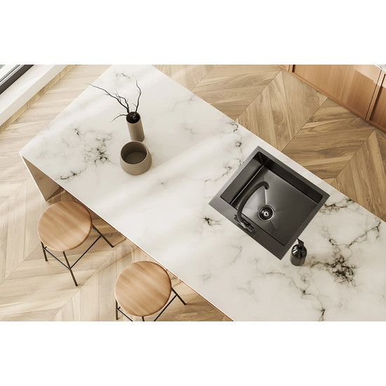 LAVEO MALAWI fekete színű, struktúrált felületű beépíthető inox mosogató szifonnal, RIVECO vízszűrős szettel, 50x58x20 cm LAVEO MALAWI fekete színű, struktúrált felületű beépíthető inox mosogató szifonnal, RIVECO vízszűrős szettel, 50x58x20 cm