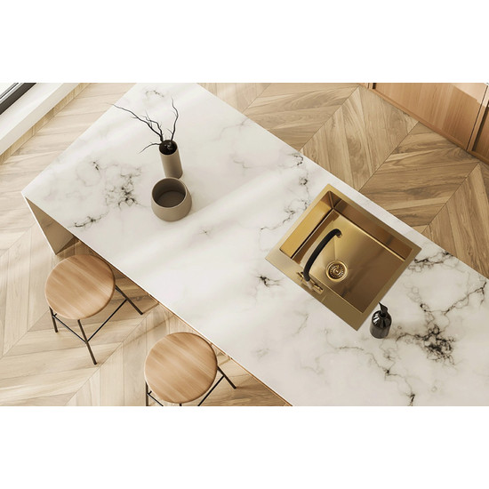 LAVEO MALAWI arany színű beépíthető inox mosogató szifonnal, 50x58x20 cm LAVEO MALAWI arany színű beépíthető inox mosogató szifonnal, 50x58x20 cm