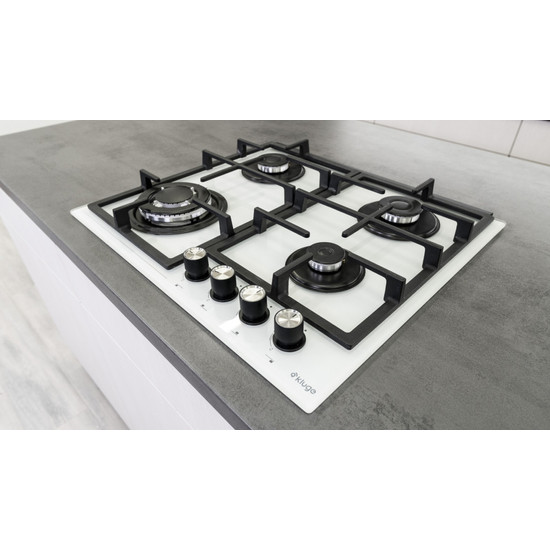 Kluge beépíthető gáz főzőlap, 60 cm, fehér üveg, WOK égő