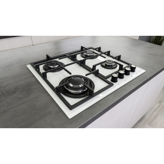 Kluge beépíthető gáz főzőlap, 60 cm, fehér üveg, WOK égő