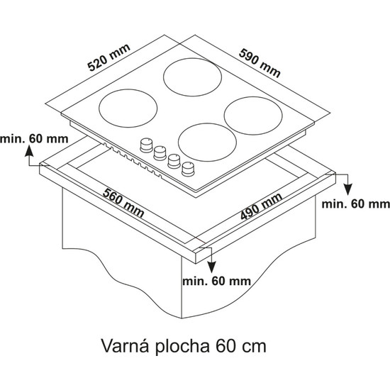 Kluge beépíthető gáz főzőlap, 60 cm, fehér üveg, WOK égő