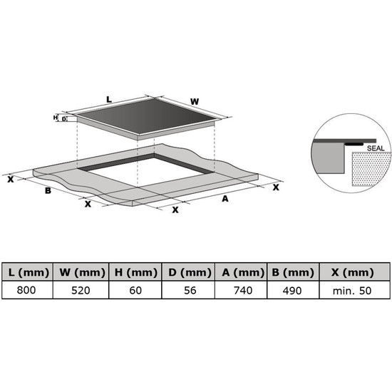 Kluge beépíthető indukciós főzőlap, 80cm, fekete ü.
