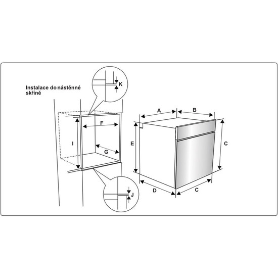 Kluge beépíthető multifunicós inox/fekete sütő, 78L