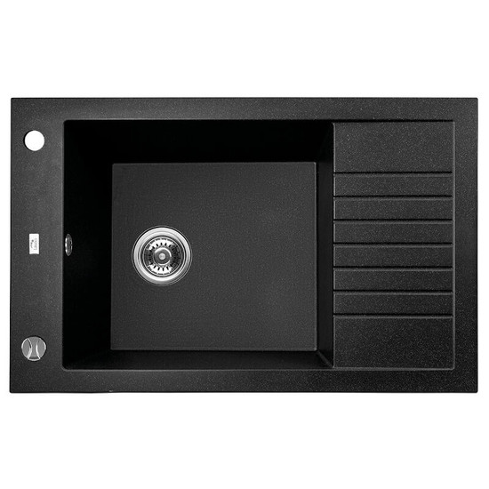 Laveo PIONIER minicsepptálcás szemcsés fekete mosogató automata dugókiemelős, helytakarékos szifonnal Laveo PIONIER minicsepptálcás szemcsés fekete mosogató automata dugókiemelős, helytakarékos szifonnal