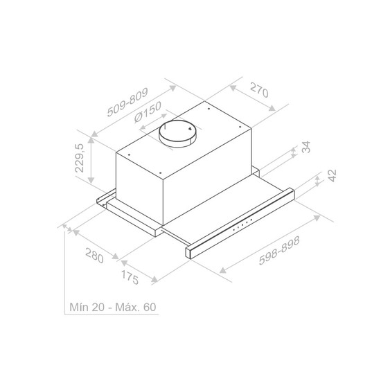 Pando IES/60inox beépíthető páraelszívó SEC Finox 230/50