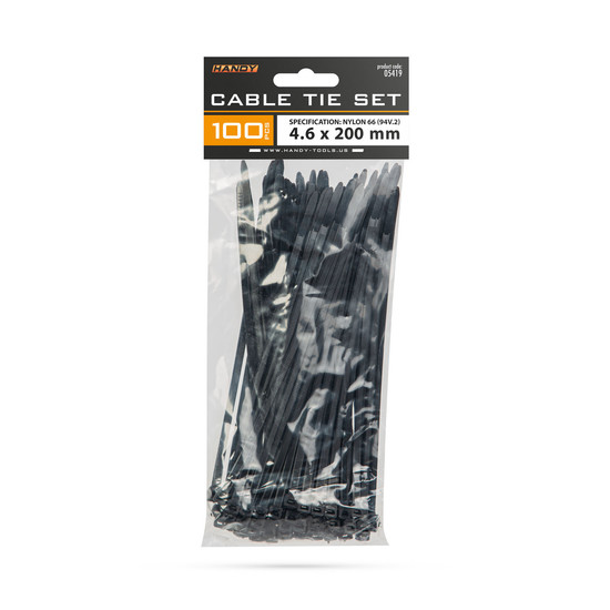 Vezetékkötegelő 200 x 4,6 mm Fekete 100db/csom Vezetékkötegelő 200 x 4,6 mm Fekete 100db/csom