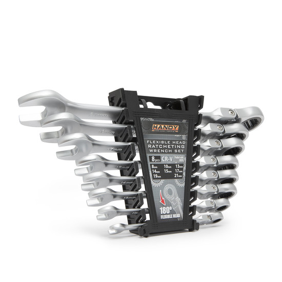 Racsnis csillag-villáskulcs készlet - 8,10,13,14,15,17,19, 21 mm - flexibilis fejjel Racsnis csillag-villáskulcs készlet - 8,10,13,14,15,17,19, 21 mm - flexibilis fejjel