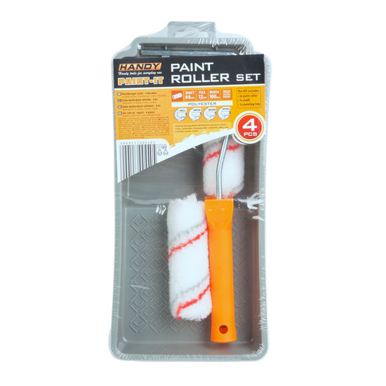 Festőhenger szett - 2 x 12 mm poliészter + nyél, tálca - 100 mm Festőhenger szett - 2 x 12 mm poliészter + nyél, tálca - 100 mm