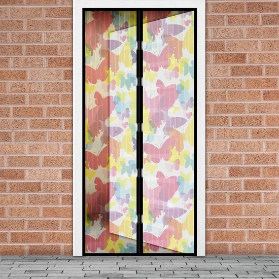 Szúnyogháló függöny ajtóra - mágneses - 100 x 210 cm - színes pillangós
