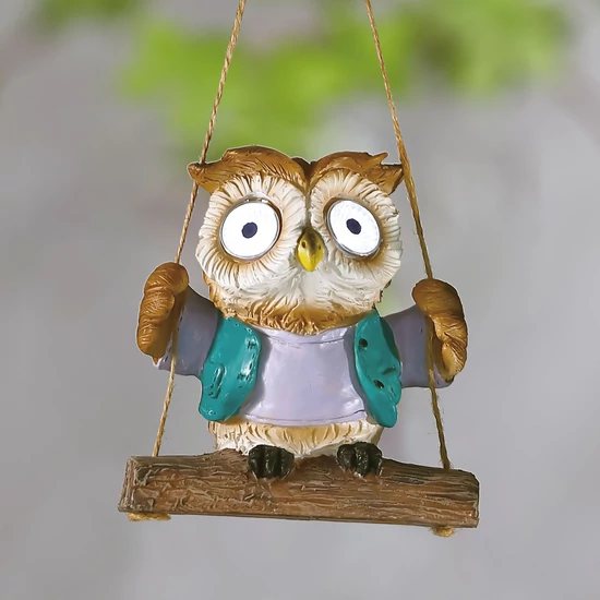 Felakasztható szolár dekoráció - bagoly - 2 fehér LED - 10 x 6 x 28 cm