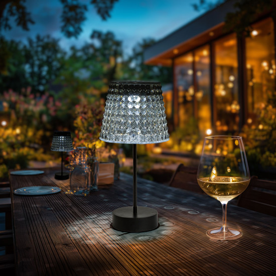 Szolár asztali lámpa - füst - hidegfehér LED - műanyag - 26 x 12 cm