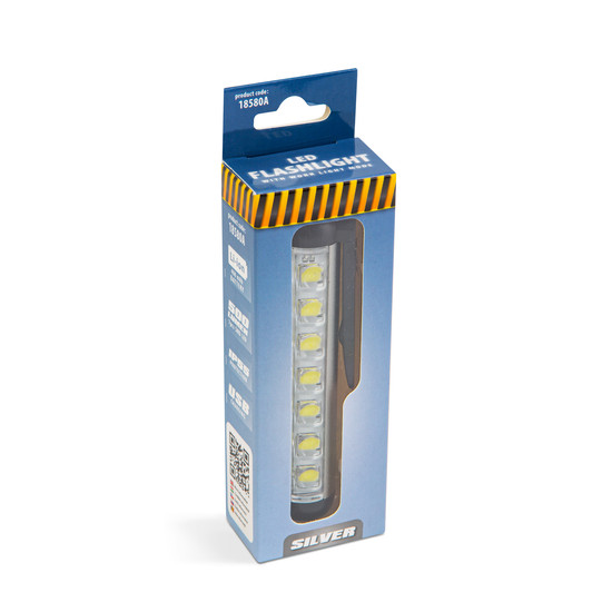 LED-es zseblámpa - munkalámpa móddal - 400 mAh akkumulátor - XPE + SMD LED - 500 lm - IP55 - ezüst LED-es zseblámpa - munkalámpa móddal - 400 mAh akkumulátor - XPE + SMD LED - 500 lm - IP55 - ezüst