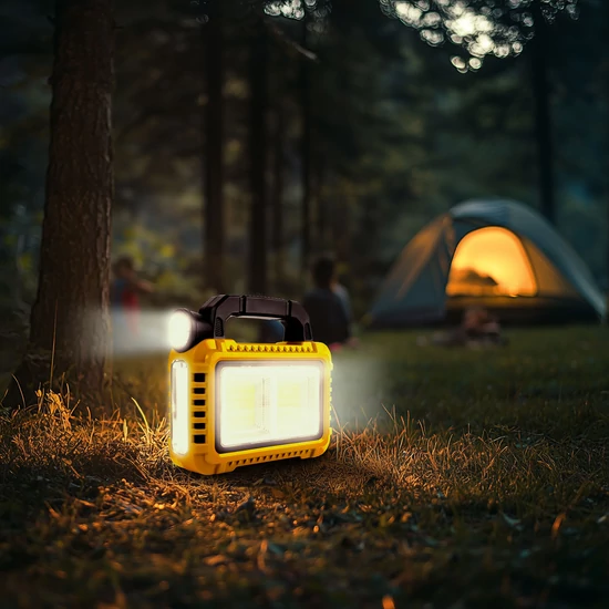 Multifunkciós kézi lámpa - szolár panel, USB-C - 6 világítási mód, 8 LED, 3600 mAh