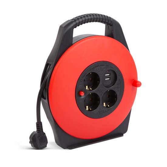 Kábeldob műanyag tartóval - 3 x 1,5 mm² - 2 x USB - 10 m Kábeldob műanyag tartóval - 3 x 1,5 mm² - 2 x USB - 10 m