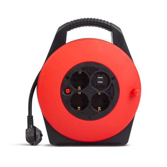 Kábeldob műanyag tartóval - 3 x 1,5 mm² - 2 x USB - 10 m Kábeldob műanyag tartóval - 3 x 1,5 mm² - 2 x USB - 10 m
