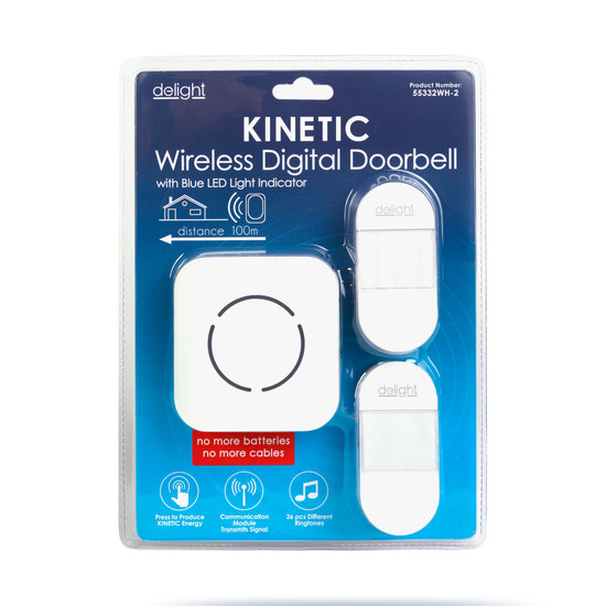 Digitális elem- és vezeték nélküli csengő - Kinetic - 2 kültéri - fehér - kék LED Digitális elem- és vezeték nélküli csengő - Kinetic - 2 kültéri - fehér - kék LED
