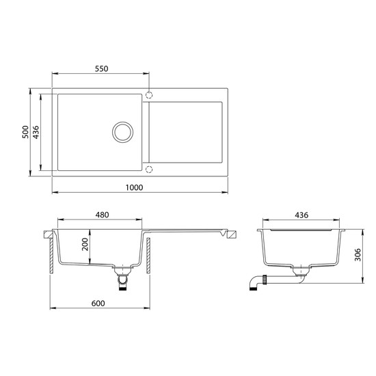 EVIDO Cubo XL 6S gránit mosogató, 1000 x 500 mm, antracit
