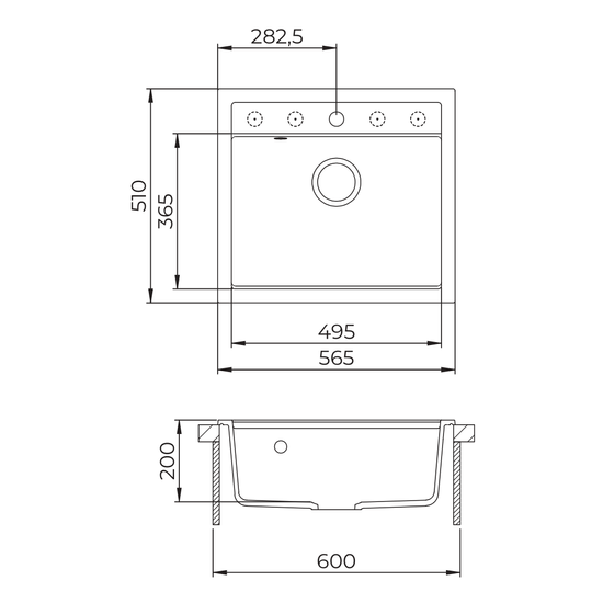 EVIDO Quadro 6 gránit mosogató, 562 x 510 mm, antracit