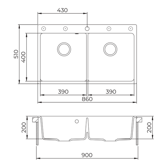 EVIDO Quadro 9 gránit mosogató, 860 x 510 mm, antracit