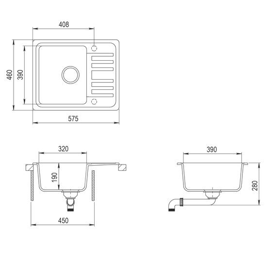 EVIDO Home 45S compact gránit mosogató, 575 x 460 mm, antracit