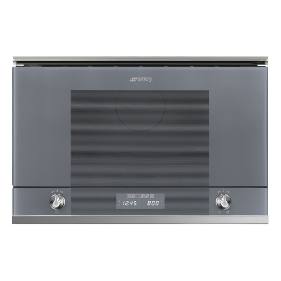 SMEG BEÉPÍTHETŐ MIKROHULLÁMÚ SÜTŐ, Linea design, 22 liter, 6 funkció, LED kijelző,forgótányér nélküli, ezüst szürke üveg
