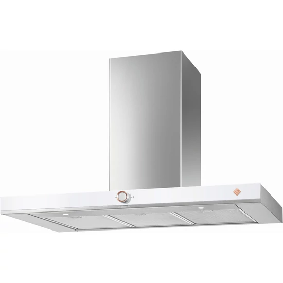 De Dietrich fali páraelszívó, kürtős, 90 cm, inox/fehér üveg front/réz díszítés