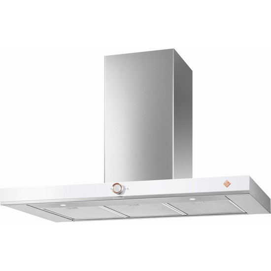 De Dietrich fali páraelszívó, kürtős, 90 cm, inox/fehér üveg front/réz díszítés