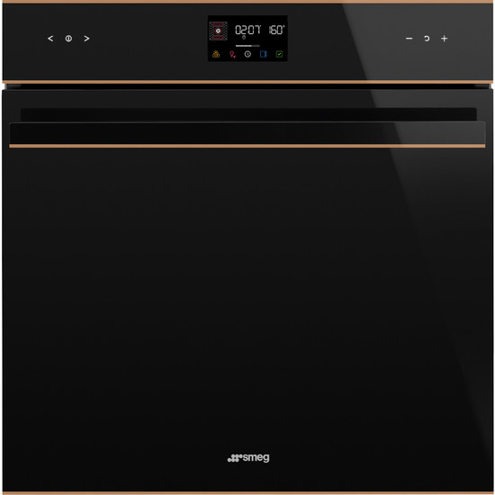 SMEG PIROLITIKUS HŐLÉGKEVERÉSES SÜTŐ, Dolce Stil Novo design, Galileo, 60 cm, ES LCD, fekete üveg, réz dísz