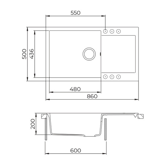 EVIDO Cubo XL 6S compact gránit mosogató, 860 x 500 mm, platina