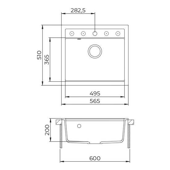 EVIDO Quadro 6 gránit mosogató, 562 x 510 mm, platina