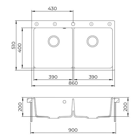 EVIDO Quadro 9 gránit mosogató, 860 x 510 mm, platina