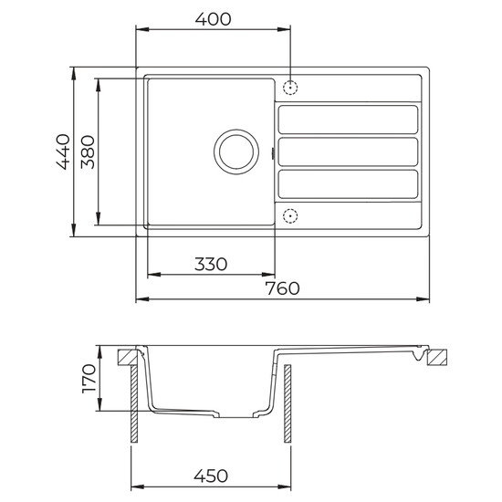 EVIDO Easy 45S gránit mosogató, 760 x 440 mm, platina