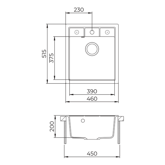 EVIDO Easy 45 gránit mosogató, 515 x 460 mm, avena