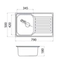 Kép 2/2 - Nera Praktik 1D Inox mosogató 790x500/180mm 90mm lefolyó 187958-1