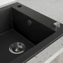 Imagine 6/7 - Laveo PIONIER minicsepptálcás szemcsés fekete mosogató automata dugókiemelős, helytakarékos szifonnal